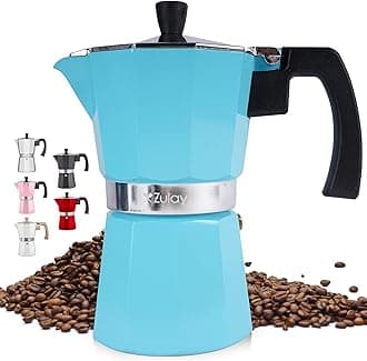 Zulay KitchenClassic Italian Style 5.5 Espresso Cup Moka Pot, Classic Stovetop Espresso Maker for Great Flavored Strong Espresso, Makes Delicious Coffee, Easy to Operate & Quick Cleanup Pot (Blue)