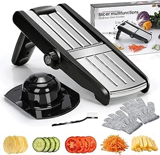 MASTERTOP Mandoline Slicer, 5 in 1 Mandoline Food Slicer for Kitchen,Stainless Steel Mini Vegetable Slicer with Safety Glove & Cleaning Brush,Adjustable Vegetable Chopper for Potatoes