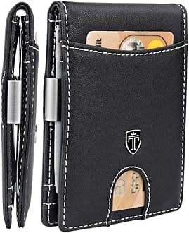 TRAVANDO Money Clip Wallet RIO - Mens Wallets slim Front Pocket RFID Blocking Card Holder Minimalist Mini Bifold Gift Box, Black & White, Small, Money Clip Wallet