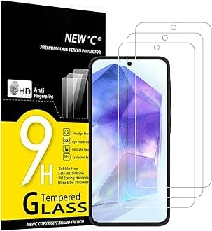 NEW'C 3 Pack Designed for Samsung Galaxy A55 5G Screen Protector Tempered Glass,Case Friendly Scratch-proof, Bubble Free, Ultra Resistant
