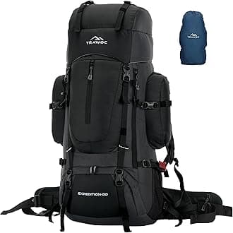 TRAWOC EXPEDITION 80L Travel Backpack Camping Hiking Rucksack Trekking Bag for Men & Women with Water Proof Rain Cover/Shoe Compartment BHK001 Black