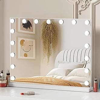 Hollywood Vanity Mirror with 17 Dimmable Bulbs, LED Makeup Mirror with 3 Color Modes, Smart Touch Mirror with Adjustable Brightness,Tabletop,70 x 55 cm (White)