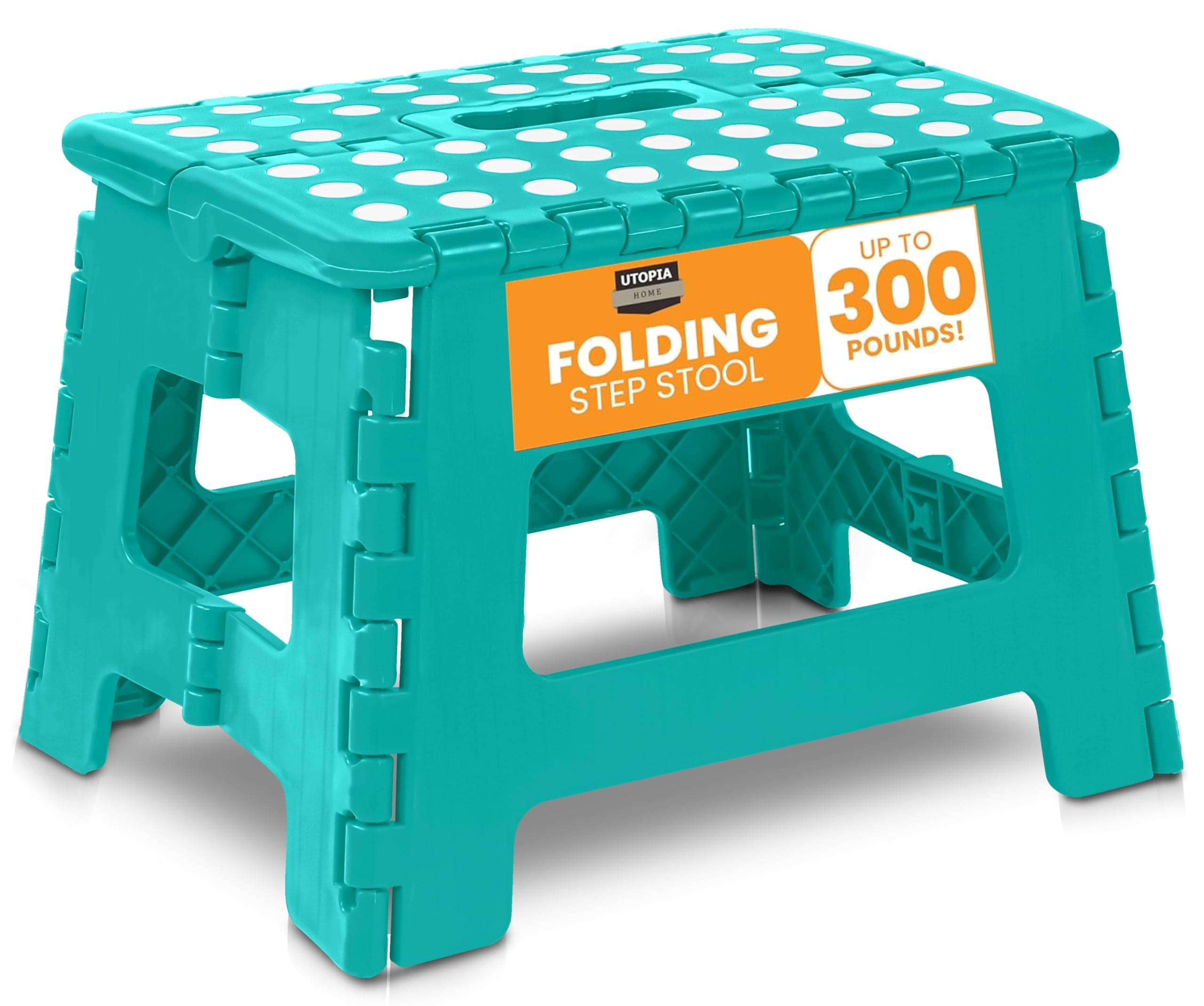 Utopia Home Folding Step Stool with Handle – 9 Inch Anti Slip Collapsible Stool – Holds Up to 300 lbs – Sturdy Plastic Step Stool Foldable for Kitchen, Bathroom and Home Use (1-Pack, Teal)