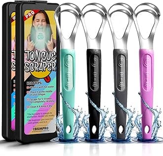 4-Pack Tongue Scraper for Kids & Adults, Stainless Steel Tongue Cleaner with Travel Case, Reduce Bad Breath