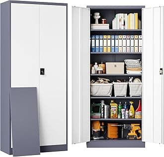 SISESOL Storage Cabinet with Doors and Shelves,71" Metal Storage Cabinet with Lock Door Adjustable Shelf, Steel Lockers for Office, Home,School,Kitchen,Garage Tool Utility Cabinet