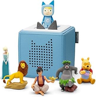 tonies Toniebox Disney Mega Bundle Inc 1 Creative 5 Lion King, Aladdin, Jungle Book, Winnie The Pooh, and Frozen, Kid's Gifts, Screen-Free Music Player for Kids, Learning Toys, Light Blue