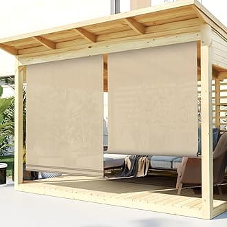TANG Exterior Roller Shade 4'Wx14.5'H Outdoor Patio Shades Roll Up Blinds Sunshades for Deck Porch Pergola Balcony Backyard, Beige