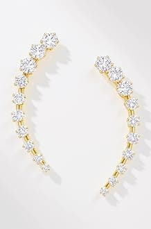 Gold Plated Contemporary American Diamond Embellished Delicate Light Weighted Ear Cuffs with Clip on Closure for Women and Girls (Pack of 1)