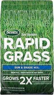 Turf Builder Rapid Grass Sun & Shade Mix: up to 2,800 sq. ft, Combination Seed & Fertilizer, Grows in Just Weeks, 5.6 lbs