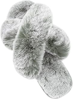 Parlovable Women's Fuzzy Slippers Comfy Cross Band House Shoes Memory Foam Open Toe Indoor Gifts for Ladies