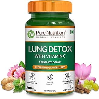 Pure NutritionLung Detox Supplement with Quercetin, Vit C, Nettle, Vasaka Leaf, Lotus, Licorice, Ginger Root, Grape Seed & Echinasea Extracts for Cleansing Lungs & Immune Defence - 60 Veg Capsules