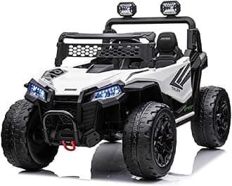 POSTACK 24V 4X4WD Kids UTV, Electric Ride On Toy Car with Remote Control, Battery Powered Ride on Truck for Kids Side by Side Off-Road with EVA Rubber Tires,High/Low Speed for Boys Girls, White