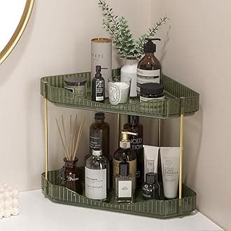 Lifewit 2-Tier Corner Bathroom Counter Organizer, Plastic Makeup Skincare Organizers Storage Countertop, Large Sink Cosmetic Perfume Shelf for Bedroom, Dresser, Kitchen, Vanity, Green, 25 cm/10inch(H)