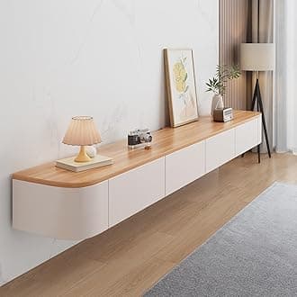 Floating TV Stand, Wall Mounted TV Shelves With Door,TV Media Console, Floating TV Cabinet Large Storage TV Bench Under TV (Wood, 120CM/47.2")