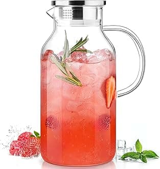 LUNA&MANTHA 1 Gallon Glass Pitcher with Lid and Spout, 128oz Water Pitcher with Handle for Fridge, Large Iced Tea Jug for Juice, Coffee, Sangria, Beverage, Borosilicate Glass Carafe Hot/Cold Drink