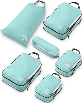 TRIPPED Travel Gear Compression Packing Cubes for - Luggage and Backpack Organizer Packaging Cubes for Clothes (Dusty Teal and White, 6Piece), Dusty Teal and White, 6Piece