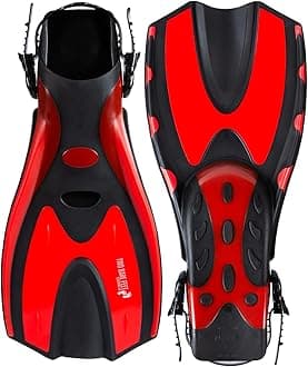 Two Bare Feet Adjustable Diving Fins – Swim, Snorkel & Scuba Fins for Adults – Full Foot Flippers with Easy Strap – Ideal for Holidays, Pool, Sea & Water Sports