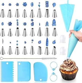34 Pcs Silicone Piping Bags and Nozzles,Cake Decorating Set with 24 Icing Tips,2 Icing Bags,2 Coupler,3 Plastic Cake Scrapers,2 Piping Bags tie,1 Cleaning Brush for Cake Decorating