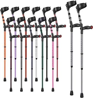 OssenbergComfort Grip Closed Cuff Double Adjustable Crutches – Matallic Grey - Pair | Height Adjustable Elbow Crutches for Men Women Adults Arthritis Comfort Anatomic Handle Forearm Ergonomic