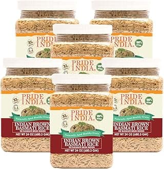 PACK of 6 - Extra Long Brown Basmati Rice - Naturally Aged Healthy Grain, 1.5 Pound Jar
