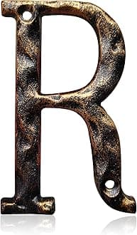 5.5 Inch House Numbers & Letters, Highly Visible Cast Iron Metal Home Address Number for Street Office Mailbox, Antique Brass (Letter R)