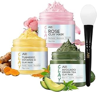 3 Pack Clay Mask Set Turmeric Vitamin C Clay Mask -Rose Facial Mask -Avocado Green Tea Mud Mask Smoothing, Hydration & Glow,Spa Gift Set, Self Care for Women Teens 2.5 oz Each