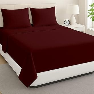 Queen Waterbed Sheet Set - 4 Piece, 100% Cotton, 15 Inch Deep Pockets, Attached Design, Extra Soft Solid Burgundy Bed Sheets