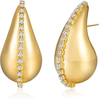 Rajputana Chunky Gold Hoop Earrings for Women, Lightweight Waterdrop Teardrop Hollow Open Hoops, Hypoallergenic Gold Plated Earrings Fashion Jewelry for Women Girls 18/25/32/47mm