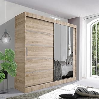 Contemporary Bedroom Sliding Wardrobe with LED Light - Spacious and Stylish Design comes in White/Grey/Black/Oak and Width 120cm/150cm/180cm/203cm/250cm (Oak, 150cm)