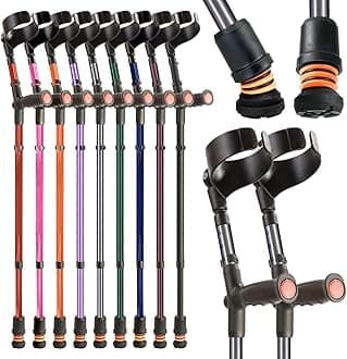 Flexyfoot Shock Absorbing Soft Grip Double Adjustable Crutches - Pair - Grey - Improve Safety, Improve Grip, Reduce Shocks & Jarring