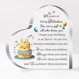 10th Birthday Gift for Her Him Girls Boys Acrylic Plaques 10-Year-Old Inspirational Heart Desk Signs Son Daughter Friends Personalised Teens Happy Tenth Birthday Present Idea Appreciate Keepsakes