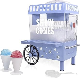 Nostalgia Snow Cone Shaved Ice Machine - Retro Table-Top Slushie Machine Makes 20 ICY Treats - Includes 2 Reusable Plastic Cups & Ice Scoop - Vintage Blue