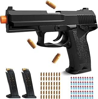 Black Soft Bullet Toy Gun with 50 Foam Bullets, 48 Shells & 2 Clips