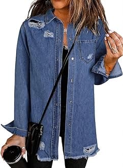Dokotoo Women's Oversized Denim Jacket Casual Long Boyfriend Distresse Jean Jacket Autumn Spring