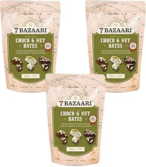 7 BAZAARI™ Premium Choco & Nut Dates - No Added Sugar, Gluten Free, Natural Ingredients- Assorted Almond Dark Chocolate, Cashew Milk Chocolate- 10pcs (Pack of 3)