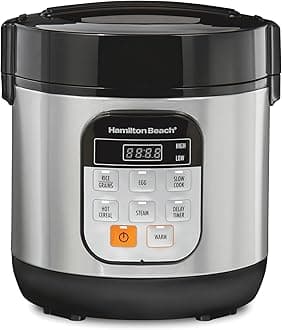 Hamilton-Beach 37524 Compact Multi Cooker, 1.5 Quart, with Rice Cooker, Egg Cooker, Slow Cooker, Food Steamer and Cereal Functions