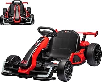 GarveeLife 24V Electric Go Kart for Kids，Powerful Drift Kart with 2 * 150W Motors, Adjustable Seat, 8 mph Speed, Led Lights ，Outdoor Riding Toy for Children Ages 6-15,Red