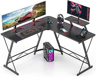 DESINO Gaming Desk Computer Desk, Ergonomic Lage Gaming Table, L-Shaped Computer Desk, Home Office Workstation, Space-saving, Easy to Assemble (Black, L-type)
