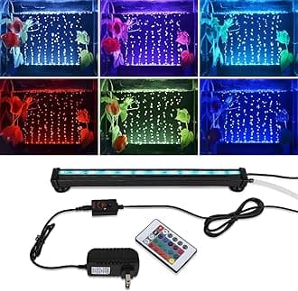 9.05 inch Submersible Aquarium Light, Fish Tank Light with Air Bubble Hole, RGB Color Changing Brightness Adjustable IP68 Waterproof Remote Control LED Light for Aquarium Fish Tank