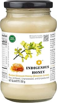 INDIGENOUS HONEY Crystallized Mustard Sarso Honey Raw Natural Pure Unprocessed NMR Tested Unpasteurized Unheated 530g Glass Jar Pack of 1