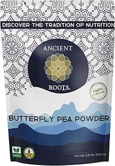 Ancient Roots Blue Butterfly Pea Powder - All-Natural Food Coloring Powder, Flavoring Powder, Filled with Antioxidants, Blue Tea, Easy to Mix Powder - 25 Servings (3.5 ounces)