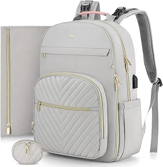 MOMUVODiaper Bag Backpack, Quilted Baby Bag with Changing Pad & Stroller Straps & Pacifier Case, Large Travel Diaper Bags