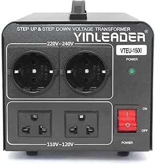 Yinleader 1500W Voltage Converter Transformer, Step Up/Down Converter 110/120V - 220/230/240V with 2 EU Sockets