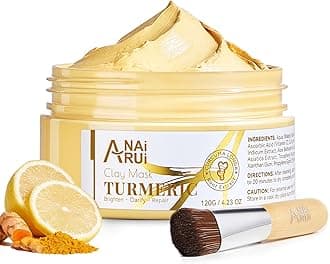 ANAI RUI Turmeric Vitamin C Face Mask for Dark Spots, Kaolin Clay Mask with Vitamin C E and Aloe, Skin Care Turmeric Clay Mask for Acne & Refineing Pores, Smooth & Radiant Skin, 4.23 OZ
