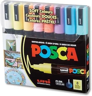 POSCA 5M 1.8-2.5 mm Bullet Shaped Soft Color Paint M Pen | Reversible & Washable Tips | For Rocks Painting, Fabric, Wood, Canvas, Ceramic, Scrapbooking, DIY Crafts | 8 Soft Shades, Pack of 8