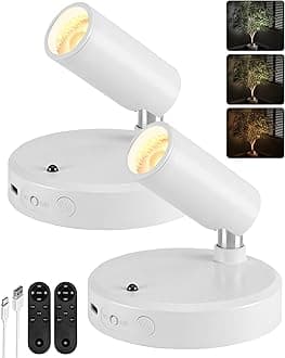 EZVALO Spot Lights Indoor, 5500mAh Rechargeable Picture Lights with Remote,Wireless Mini Art Accent Spot Lights with Timer＆Dimmable, 3CCT, Uplights Indoor for Plants, Display, Artwork (2Pack-White)