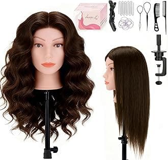 26" 100% Real Hair Mannequin Head Human Hair, Doll Head for Hair Styling & Braiding with Clamp Holder DIY Hair Styling Set, Mannequin Head for Cosmetology Training Head Stylist Supplies(Dark Brown)