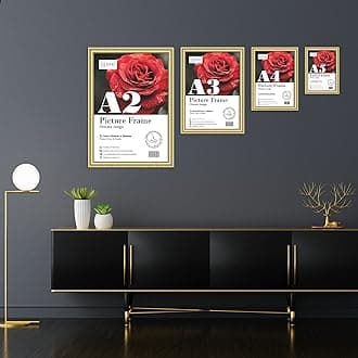 Almost Frameless A3 Gold Ornate Picture Frame Fits A3 (297 x 42cm) (117 x 165in) Poster, Photo, Artwork, or Print Shabby Chic Style Portrait and Landscape Display with Wall Hooks