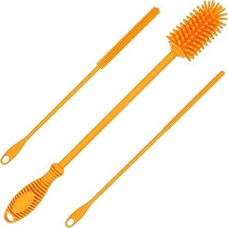 Kitchiny 12.5" Silicone Bottle Brush & Straw Cleaner Brush Set | Water Bottle Cleaner for Hydro Flasks, Tumblers, Glassware, Vases and Narrow Neck Containers