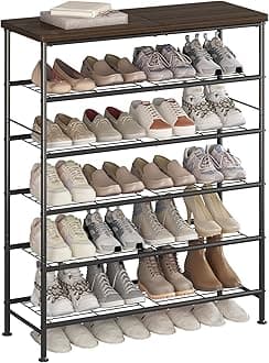SUOERNUO Shoe Rack Organizer 6 Tier for Closet Entryway Free Standing Metal Storage Shoe Shelf with MDF Top Board，Black